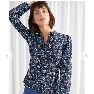 & Other Stories Navy Floral Crepe Blouse